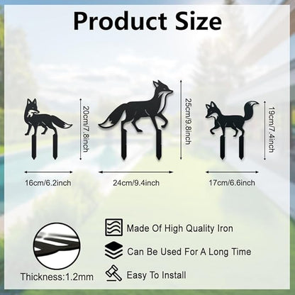 WADORN 3 Styles Fox Metal Decorative Garden Stakes, Funny Fox Family Metal Outdoor Statues Animals Black Silhouette Ornament Gifts Cute Animals Outdoor Decor for Garden Backyard Patio Lawn Walkways