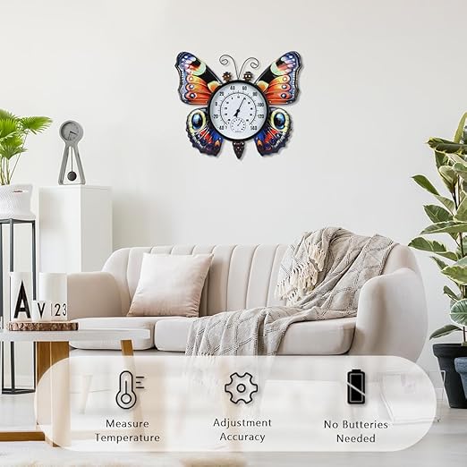 Large Outdoor Thermometer, Printed Butterfly Metal Indoor Wall Thermometer, 23.6" Outside Thermometer with Large Number for Patio Home Room Decor