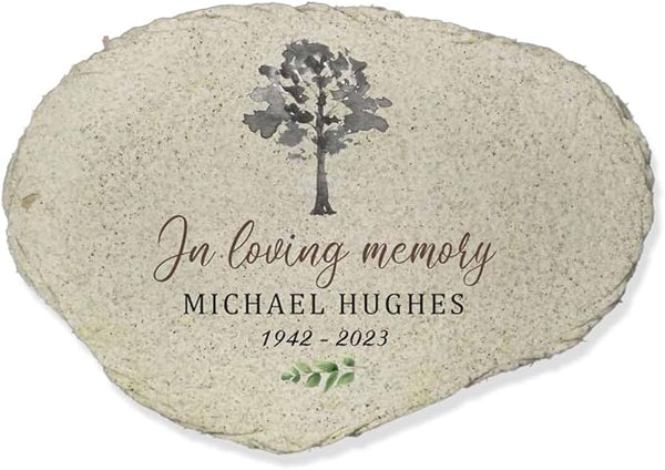 GiftsForYouNow Personalized Memorial Watercolor Tree Small Flat Garden Stone