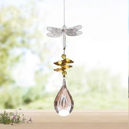WEISIPU Crystal Suncatcher Prism - Dragonfly Suncatchers for Windows Hanging Rainbow Maker, Christmas Tree Decor, K9 Crystal Metal Ornament, Gifts for Christmas and Housewarming (Yellow)
