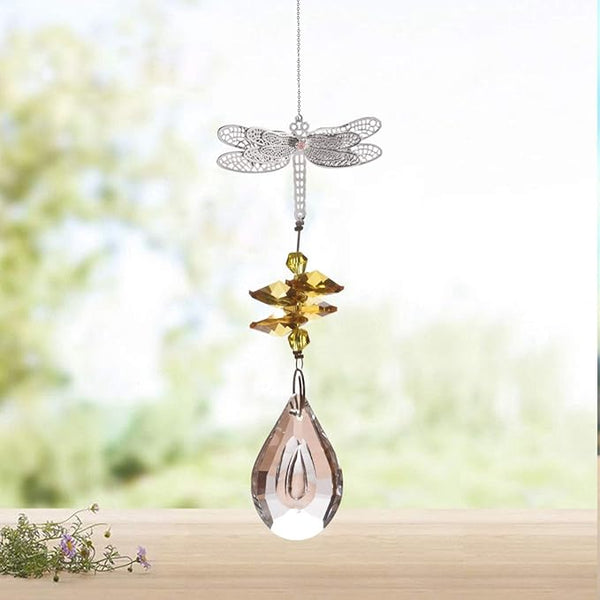 WEISIPU Crystal Suncatcher Prism - Dragonfly Suncatchers for Windows Hanging Rainbow Maker, Christmas Tree Decor, K9 Crystal Metal Ornament, Gifts for Christmas and Housewarming (Yellow)