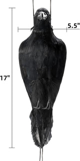 Noamus 17 Inches Realistic Hanging Dead Crow, Lifesize Extra Large Black Feathered Crow, Fake Decoy Raven for Garden Halloween Decorations Birds, Artificial Handmade, Model, Party Props