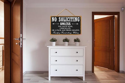 No Soliciting Sign for Home, Funny Yard Sign Porch Door Decor, Rustic Brown Farmhouse Home Wall Hanging Plaque Decor for Outdoor, 6 Inch By 11 Inch (CA7US-014)