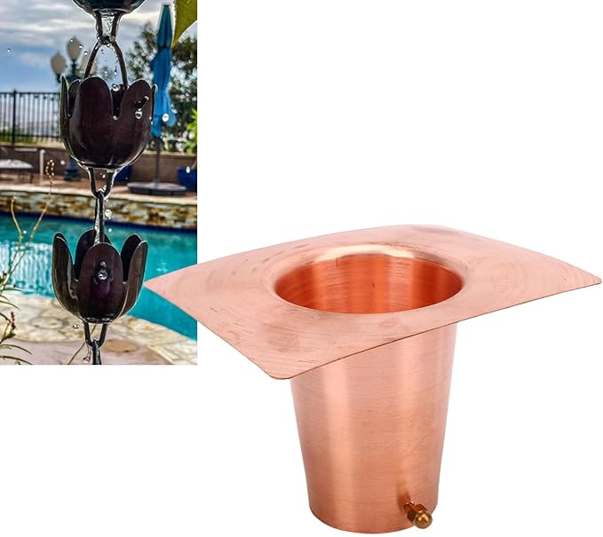 Luocute Rain Chains, 5.1 x 3.7in Pure Copper Gutter Adaptor with Brass Bolts for Rain Chain Installation, Drainage Gutter Pipe Adapter for Downspout Installation