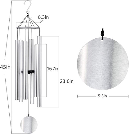 ASTARIN Premium 45-Inch Deep Tone Wind Chimes with 6 Metal Tubes - Elegant Memorial Chime for Mom, for Housewarming and Christmas Silver