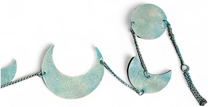 Mango Gifts Handcrafted Recycled Iron Metal Moon Phase Cycle, Wall Hanging Art for Moon Lovers Boho Theme Home Decor Ornaments, Antique Green Gold Finish 95 cm Height