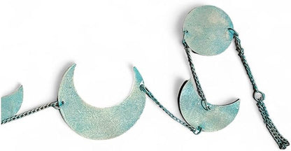 Mango Gifts Handcrafted Recycled Iron Metal Moon Phase Cycle, Wall Hanging Art for Moon Lovers Boho Theme Home Decor Ornaments, Antique Green Gold Finish 95 cm Height