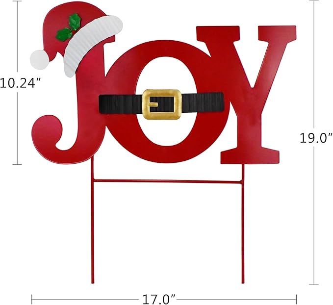 Morning View Christmas Joy Garden Stakes Decorations Metal Joy Yard Sign Outdoor Lawn Ornaments Xmas Yard Stake Holiday Winter Wall Decor for Patio Pathway Outside Red 19 Inches Tall
