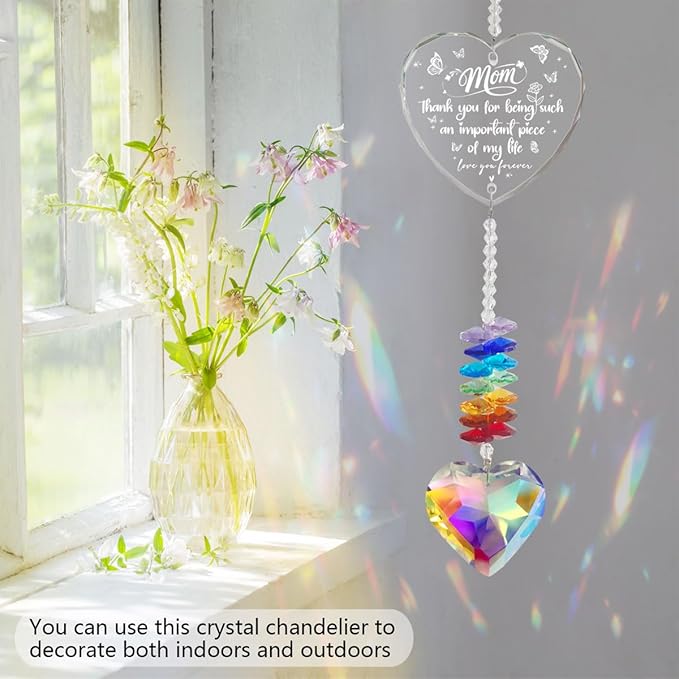 Crystal Suncatcher for Mom, Birthday Gifts from Daughter Son, Personalized Mother's Day Christmas Thanksgiving Present, Window Hanging Ornament for Home Garden Decor