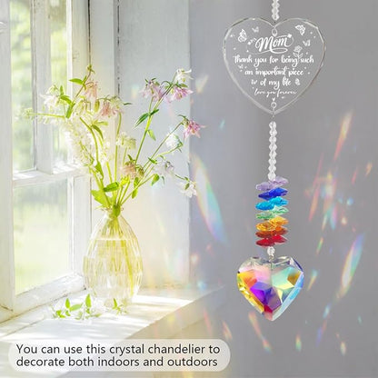 Crystal Suncatcher for Mom, Birthday Gifts from Daughter Son, Personalized Mother's Day Christmas Thanksgiving Present, Window Hanging Ornament for Home Garden Decor