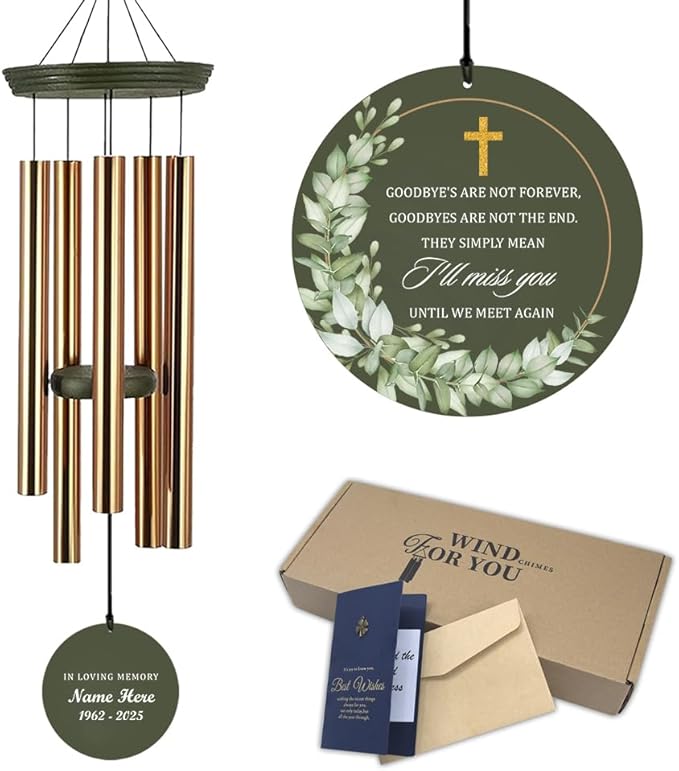 Personalized Memorial Wind Chimes, 36inch Sympathy Loving Memory Gifts, Gods Mourn Wind Chimes, Custom Name Cross Wind Chime for Loss of Loved Dad/Mom (Produced in USA)