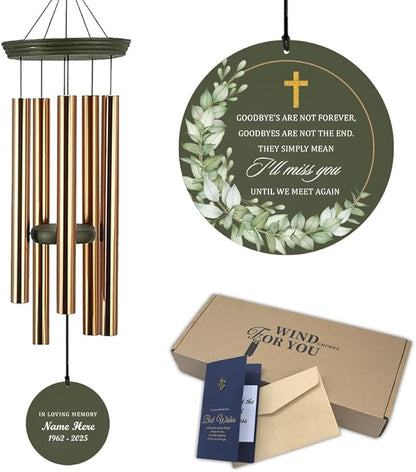 Personalized Memorial Wind Chimes, 36inch Sympathy Loving Memory Gifts, Gods Mourn Wind Chimes, Custom Name Cross Wind Chime for Loss of Loved Dad/Mom (Produced in USA)
