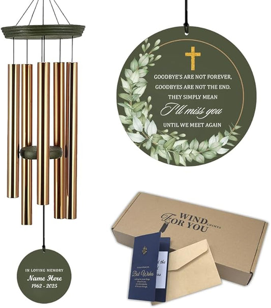 Personalized Memorial Wind Chimes, 36inch Sympathy Loving Memory Gifts, Gods Mourn Wind Chimes, Custom Name Cross Wind Chime for Loss of Loved Dad/Mom (Produced in USA)
