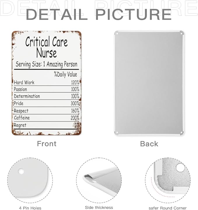 Vintage Retro Metal Wall Decor Signs Critical Care Nurse Amazing Person Daily Value for Home,Kitchen,Bathroom,Patio & Garden Inspirational & Funny Life Quotes 8x12 Inches