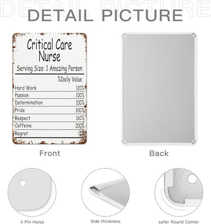 Vintage Retro Metal Wall Decor Signs Critical Care Nurse Amazing Person Daily Value for Home,Kitchen,Bathroom,Patio & Garden Inspirational & Funny Life Quotes 8x12 Inches