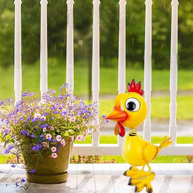 Metal Chicken Statue Garden Decor, Rooster Garden Statue, Chicken Rooster Decor Yard Art for Home Kitchen Outdoor Patio Lawn Decor
