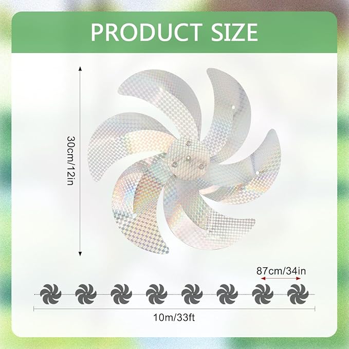 10 Meters 8 Pieces Reflective Pinwheels Bird Repellent Devices Outdoor Windmills, 12 Inches Silver Wind Spinners Outdoor Decor to Scare Birds, Large Shiny Rotating Pinwheels for Yard and Garden