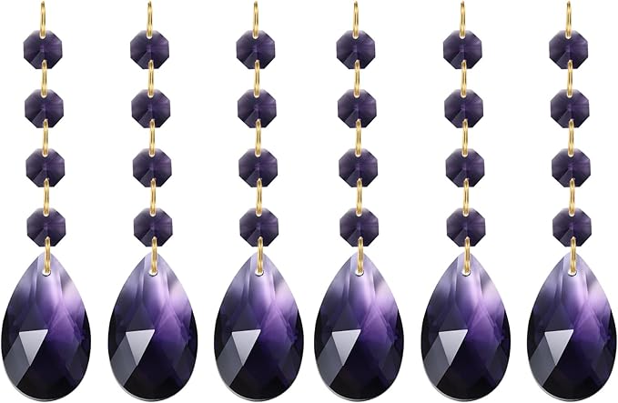PATIKIL Teardrop Crystal Chandelier Pendants Beads, 6 Pack 120mm Length 38mm Chandelier Prisms Parts Ornaments Hanging Beads for DIY Arts Crafts Decoration, Dark Purple