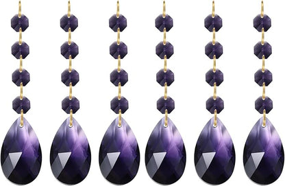 PATIKIL Teardrop Crystal Chandelier Pendants Beads, 6 Pack 120mm Length 38mm Chandelier Prisms Parts Ornaments Hanging Beads for DIY Arts Crafts Decoration, Dark Purple