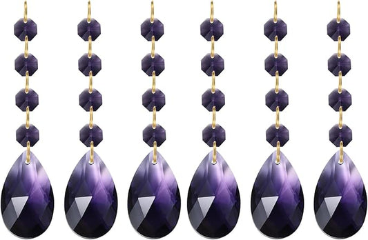 PATIKIL Teardrop Crystal Chandelier Pendants Beads, 6 Pack 120mm Length 38mm Chandelier Prisms Parts Ornaments Hanging Beads for DIY Arts Crafts Decoration, Dark Purple