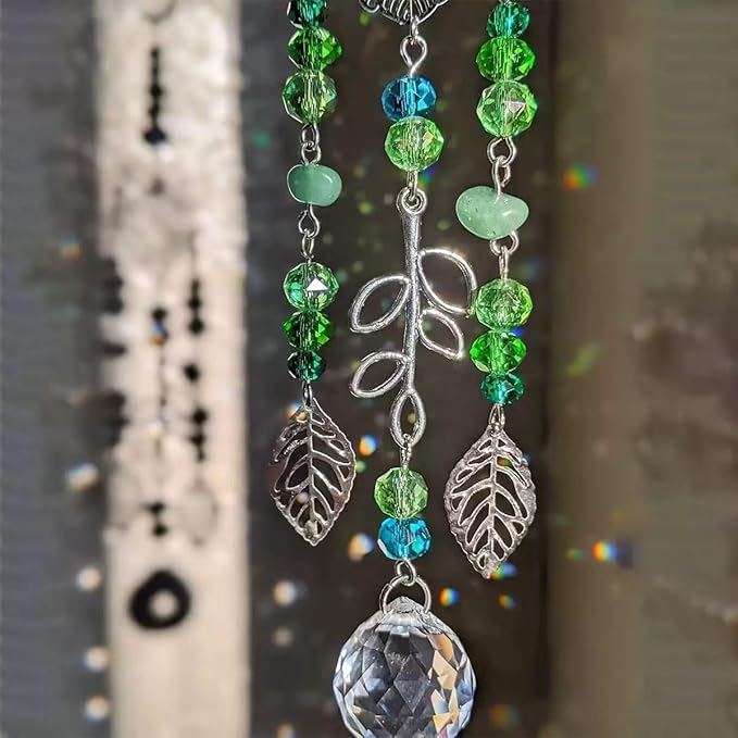 Crystal Sun Catcher, Angle Design Garden Hanging Rainbow Maker Ornament, Decorative Hanging Prism for Windows, Outdoors, Patio, Wedding, Party Decor (Green)