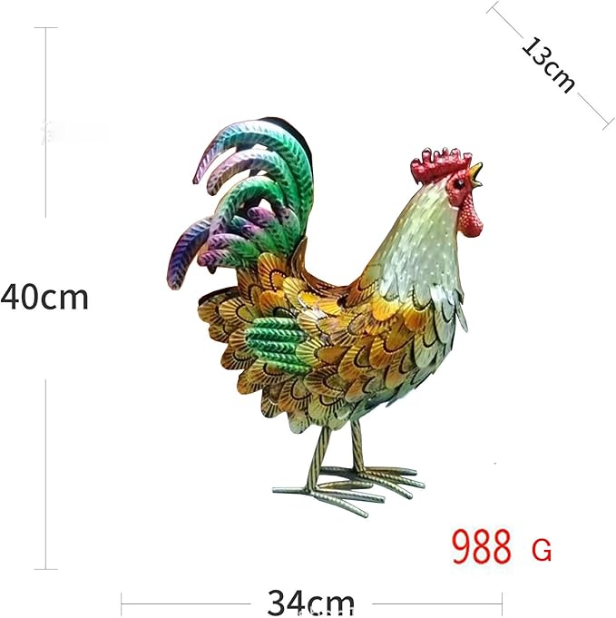 Metal Rooster Decor， Chicken Animal Yard Art Lawn Ornament Figurines Artwork for Outdoor, Patio,Backyard and Home Kitchen Decoration (Golden)