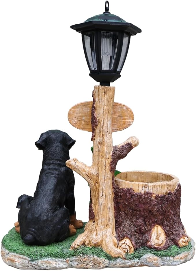 Solar Light Animal Outdoor Statue Planter with Welcome Sign, Resin Garden Sculpture Flower Pot for Patio Lawn Porch Yard Courtyard Decor, Weather-Resistant Decorative Figurine Accent (K)