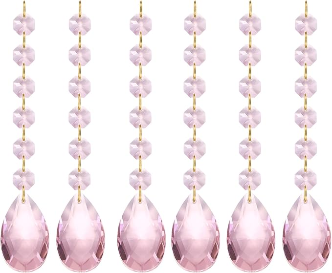 PATIKIL Teardrop Crystal Chandelier Pendants Beads, 6 Pack 160mm Length 38mm Chandelier Prisms Parts Ornaments Hanging Beads for DIY Arts Crafts Decoration, Pink