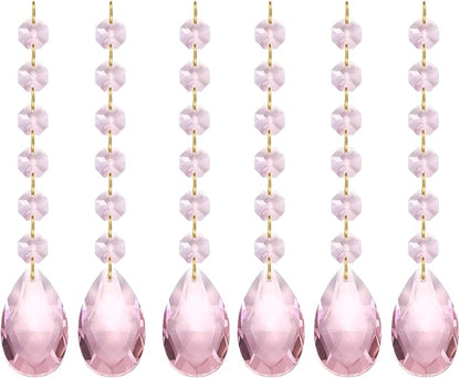 PATIKIL Teardrop Crystal Chandelier Pendants Beads, 6 Pack 160mm Length 38mm Chandelier Prisms Parts Ornaments Hanging Beads for DIY Arts Crafts Decoration, Pink
