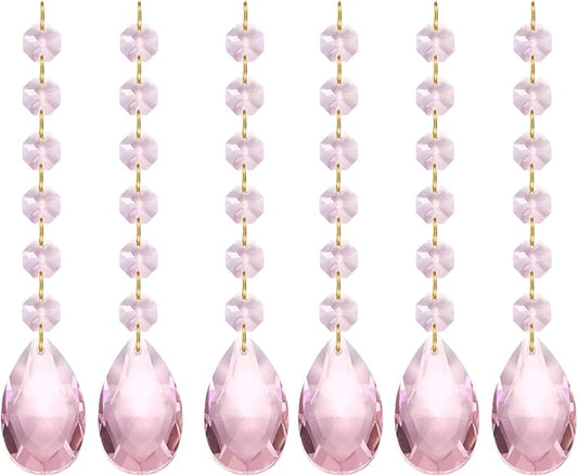 PATIKIL Teardrop Crystal Chandelier Pendants Beads, 6 Pack 160mm Length 38mm Chandelier Prisms Parts Ornaments Hanging Beads for DIY Arts Crafts Decoration, Pink