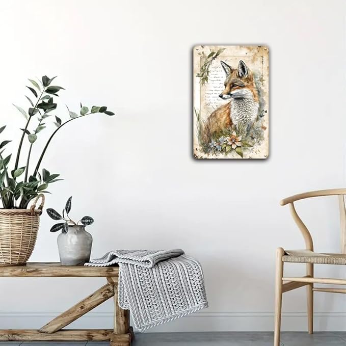 YOYI ART Patio Garden Signs for Outside - Fox Wall Art Decor Vintage Tin Signs, Metal Outdoor Wall Decor for Patio, Garden Fence, Backyard, Farm House and Fox Nursery, Gifts for Fox lover, 8 x 12 Inch