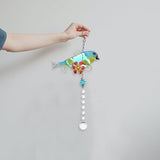 SHINEOFI Painted Songbird Glass and Iron Garden Hanging Ornament Outdoor Decorative Statue for Patio Window Sun Catcher with Crystal Accents Compact Garden Supplies Decor