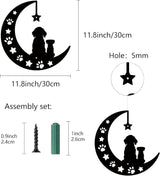 CREATCABIN Metal Moon Wall Decor Black Dog Wall Art Silhouette Pet Paw Print Minimalist Wall Sculpture Statues Hanging Decoration for Farmhouse Garden Balcony Ornament Dog Lovers Gift 11.8 x 11.8 Inch