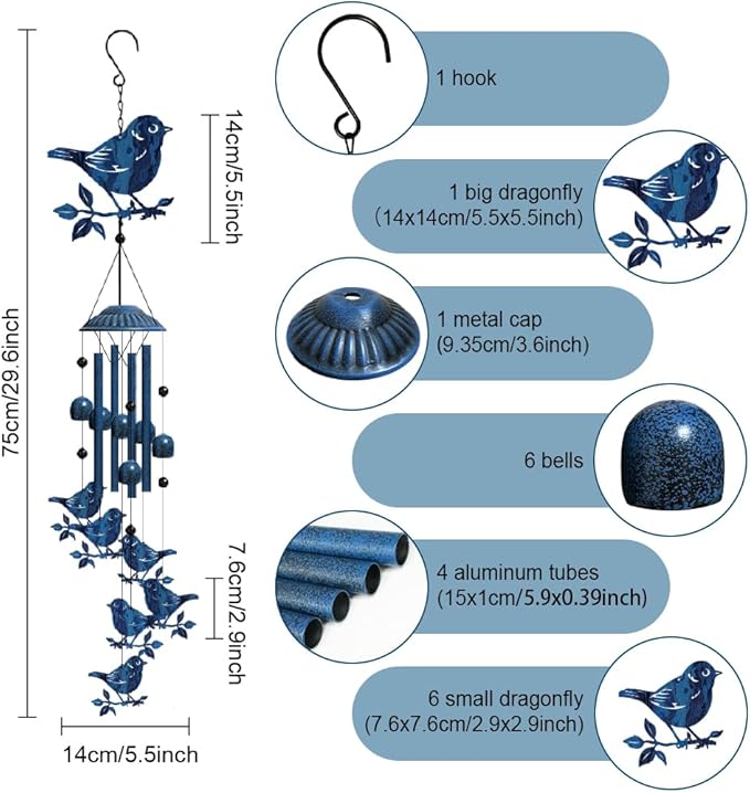 OLYCRAFT Bird Metal Wind Chimes Outdoors Wind Chime Sympathy Memorial Windchime Outdoors Sympathy Windbell Memorial Presents Hanging Windbell for Patio Backyard Home Garden Yard Wedding Decor-30 Inch