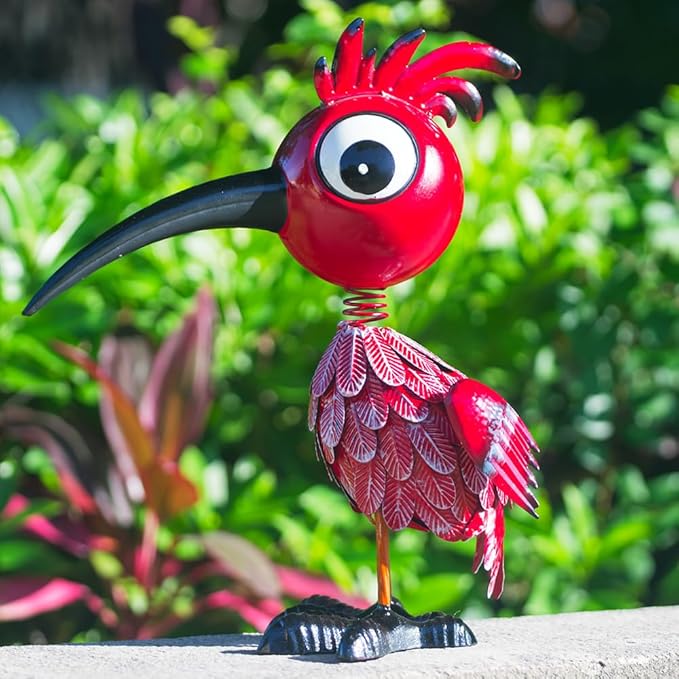 Metal Large Garden Statue,16.5" Red Bird Statues and Sculptures for Outdoor Decor,Metal Yard Art Lawn Ornaments for Patio Backyard Decoration