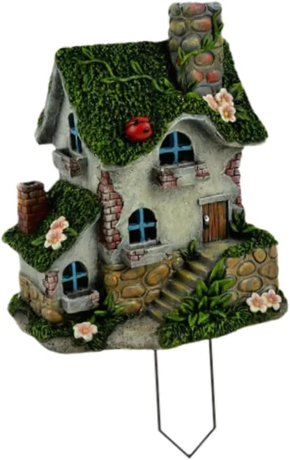 pistro Moss Cottage Garden Stake, 2D Acrylic Decorative Lawn Sculpture, Easy-to-Use Patio Stake for Fence, Pathway, Spring Yard, Outdoor Lawn Decoration