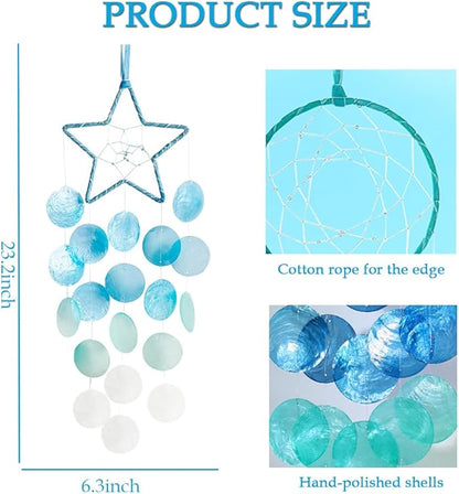Wind Chimes for Outside, Personalized Capiz Shells Wind Chime for Home Decoration, Garden Decoration of Beach House Decor,Great Gift for Shells Windchimes Lovers and More (Blue Star)