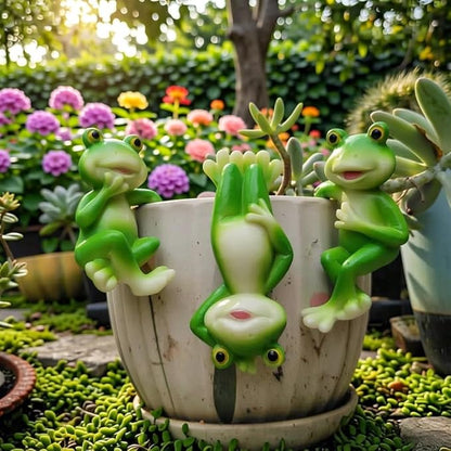 3 Pieces of Outdoor Courtyard Climbing Frog Statue Decoration, Outdoor Fairy Garden Resin Crafts, Flower Pot Landscape Frog, Miniature Landscape Pendant Accessories