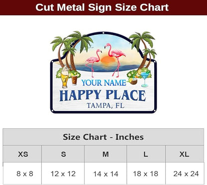 MeMate Flamingo House Signs, Flamingo House Metal Sign, Personalized Name Outdoor Sign, Flamingo House Outdoor Décor for Porch Deck Backyard Patio Pool, Flamingo Metal Sign Housewarming Gift for Family Friend 07