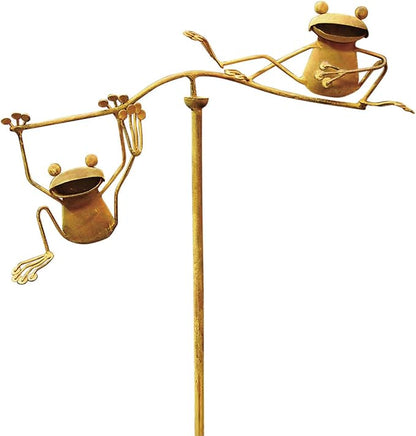 Red Carpet Studios Garden Stake Decorative Metal Balancing Buddies Yard Art, 20" Tall, Rustic Frogs
