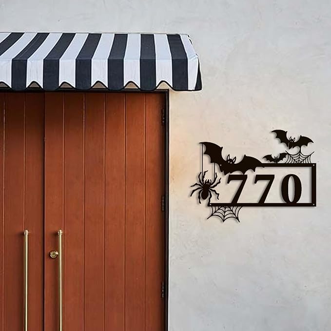 Personalized Gothic House Number metal Signs,Custom Address Number Metal Wall Art Decor,Black Plaques Outdoor wall Decorative Signage,Shed(8-30 Inches) (Spider C)