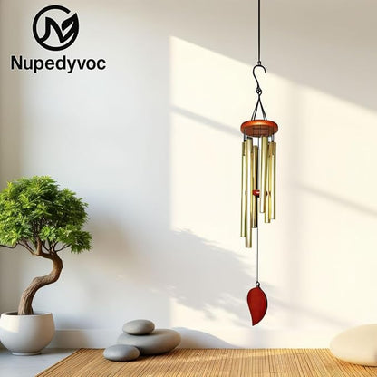 32” Large Golden Aluminum Wind Chimes with Brown Wooden Cap for Outside, Deep Tone Outdoor Garden Patio Weather Resistant Metal Decor, Ideal Gift for Birthday, Mother's Day, Meditation, Relaxation
