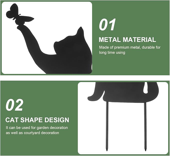 Yardwe Metal Cat Garden Statue Outdoor Animal Decoration 14.56X9.44In Black Cat Ornament for Patio Lawn Backyard
