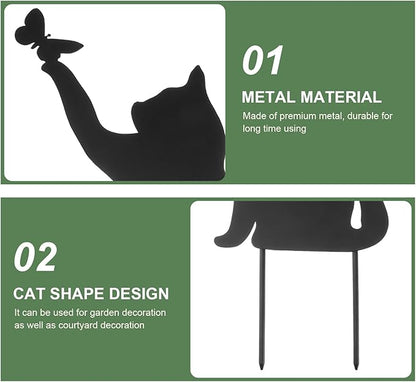 Yardwe Metal Cat Garden Statue Outdoor Animal Decoration 14.56X9.44In Black Cat Ornament for Patio Lawn Backyard