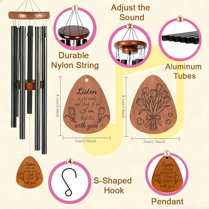 Memorial Wind Chimes for Outside, Tulip Design Wind Chimes Bereavement Gifts for Loss Someone, Unique Sympathye Memorial Gift, Windchimes Outdoors for Home Garden Decor