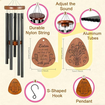 Memorial Wind Chimes for Outside, Tulip Design Wind Chimes Bereavement Gifts for Loss Someone, Unique Sympathye Memorial Gift, Windchimes Outdoors for Home Garden Decor