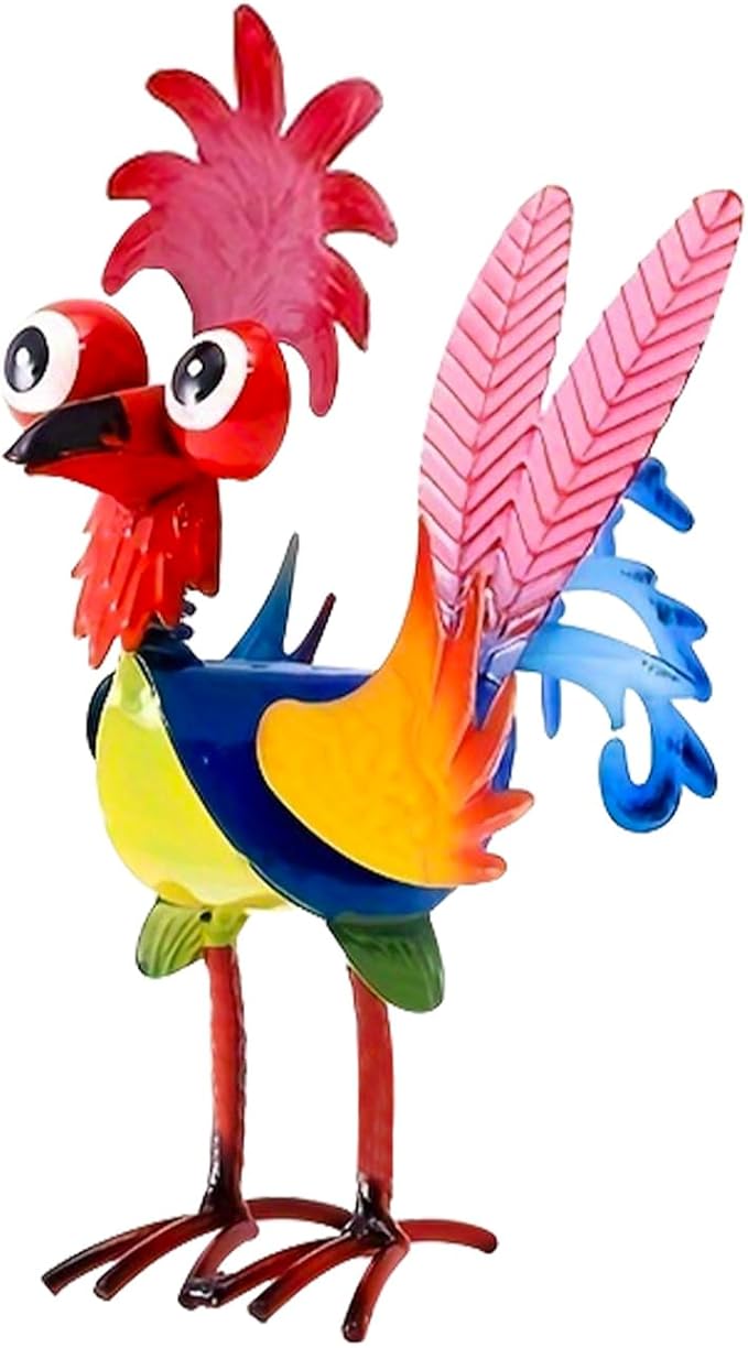 Metal Yard Art Rooster Decor, Garden Rooster Statues Sculpture, Garden Metal Statue Outdoor Decor Yard Art Chicken Decoration for Home Patio Lawn Backyard Farmhouse Kitchen (Blue)