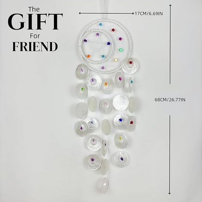 Wind Chimes for Outside Dream Catcher Colorful Stars Capiz Shell Windchime Seashell Sea Glass Beach Coastal Crafts Decor for Garden Patio Yard Unique Outdoor for Women