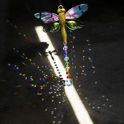 14'' Dragonfly Decor Stained Glass Suncatcher for Windows Hanging Crystal Sun Catcher Prism Rainbow Maker Pendant Ornament for Christmas Tree
