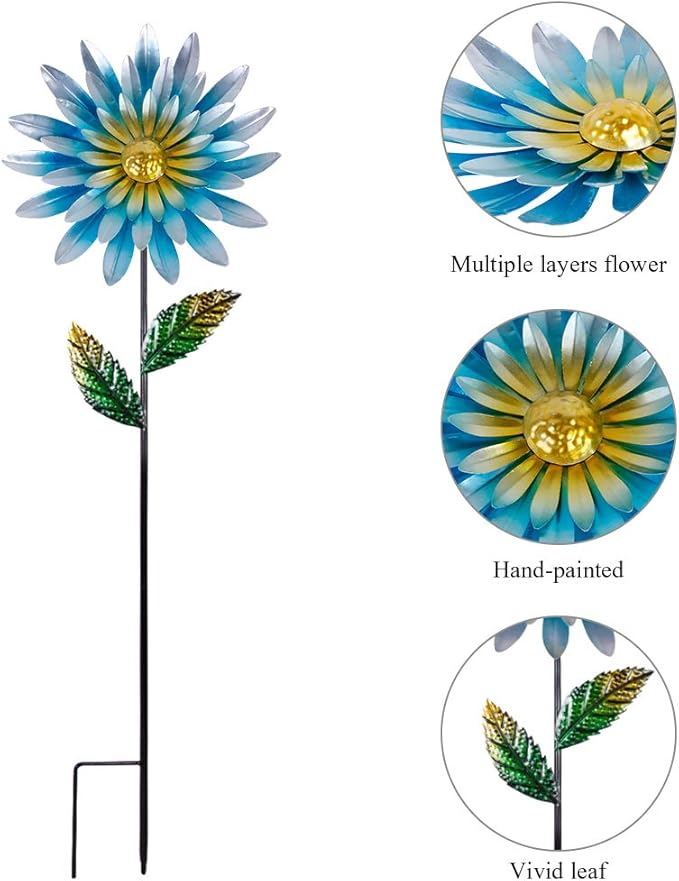 43 Inches Decorative Garden Stakes, Hand-Painted Multicolor Outdoor Metal Flower Garden Decorations, 3D Sunflower Metal Yard Art, Outdoor Lawn Pathway Patio Ornaments